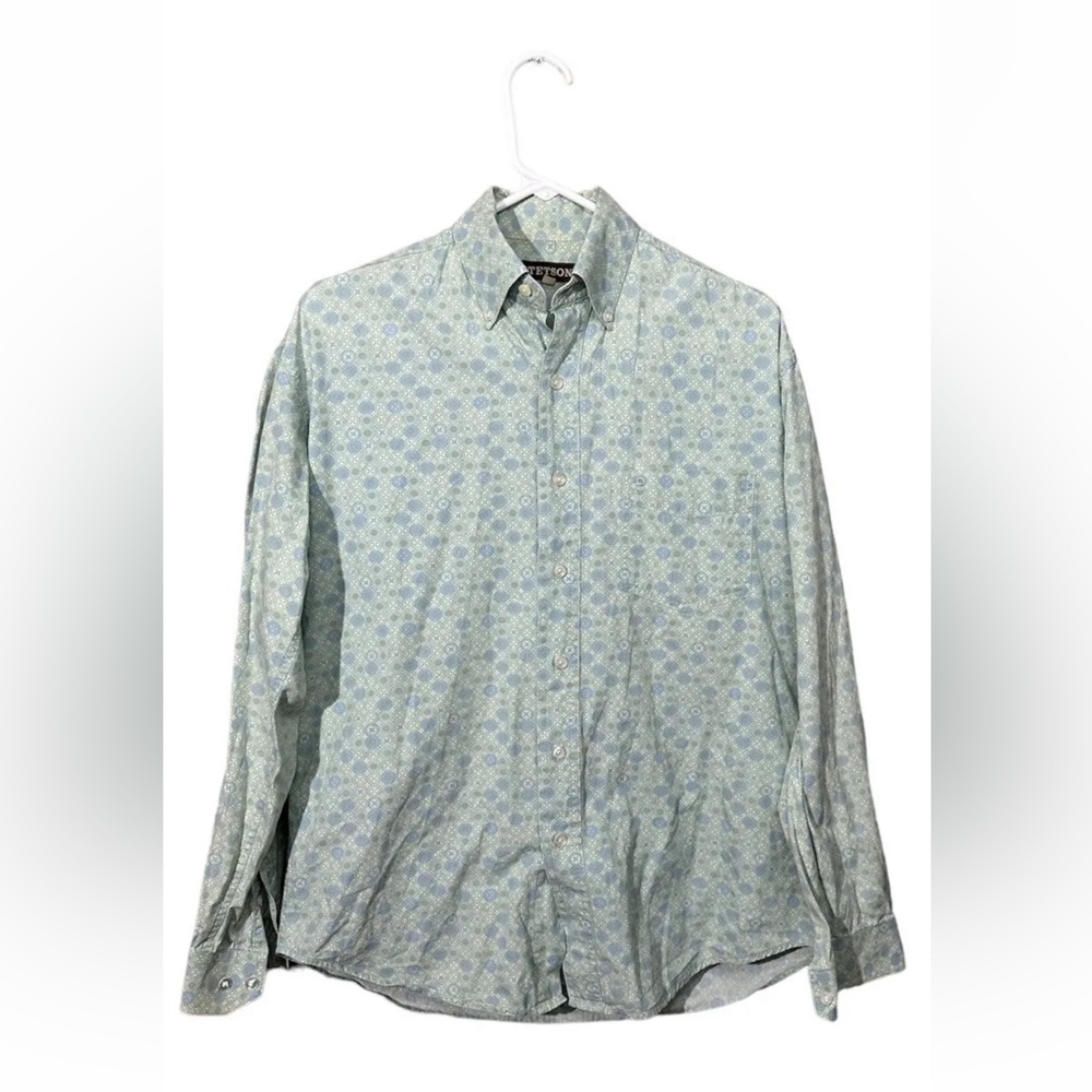 STETSON Button Down Shirt Mens Sz S Floral Long Sleeve Western Cowboy Green Blue